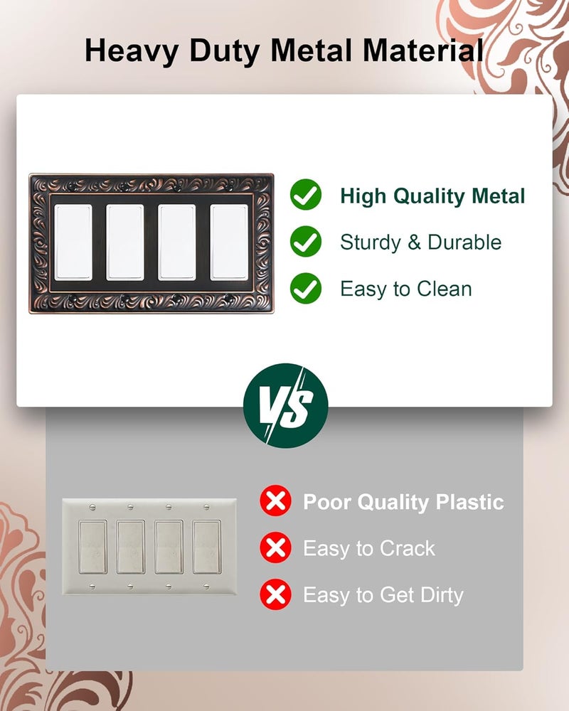 treewell 2-Pack Quad Decorator Outlet Cover Plate, Paisley Pattern Decorative Switch Plates and Outlet Covers, 4 Gang Aged Bronze Metal Wall Plates, Corrosion Resistant - Image 4